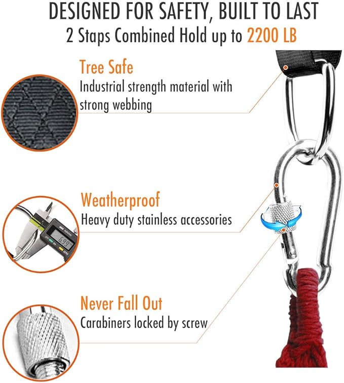 PANGAEA Tree Swing Hanging Straps Kit, 5FT/10FT/20FT/30FT, Heavy Duty Holds 2200LBS Extra Long, with Safer Lock Snap Carabiners & Carry Pouch Bag (30 FT)
