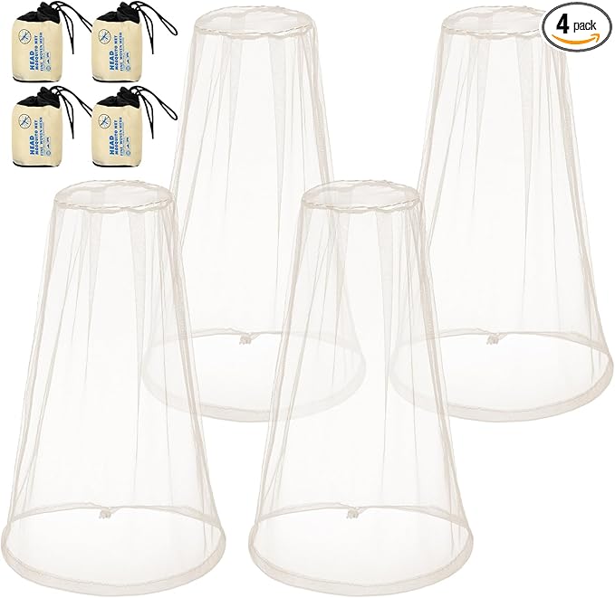 HESTYA 4 Pack Mosquito Head Net Face Mesh Protecting Net for Outdoor Hiking Camping Climbing Mosquito Fly Insects Preventing(Beige)