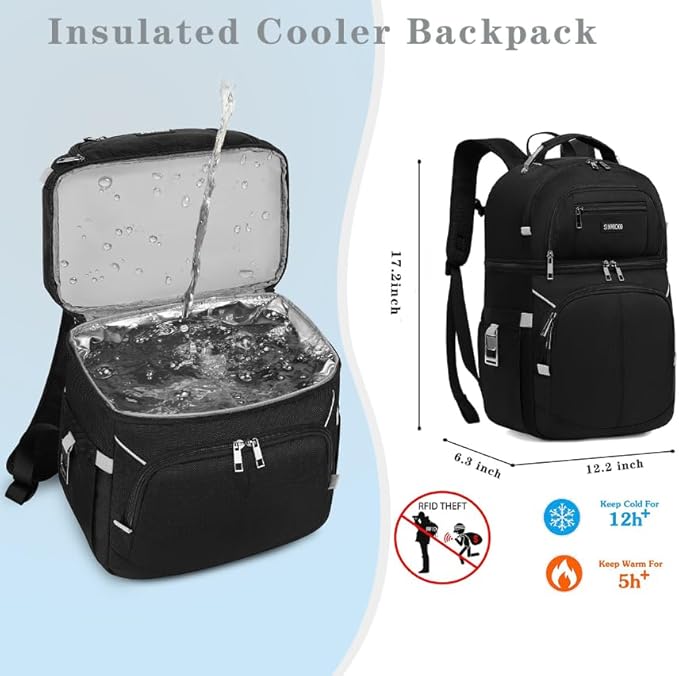 Insulated Cooler Backpack,Double Deck Leakproof Cooler Bag,Insulated Backpack Cooler Lunch Backpack for Men Women