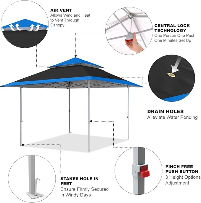 COOSHADE 13x13Ft Pop Up Canopy Tent Instant Folding Shelter 169 Square Feet Large Outdoor Sun Protection Shade(Black)