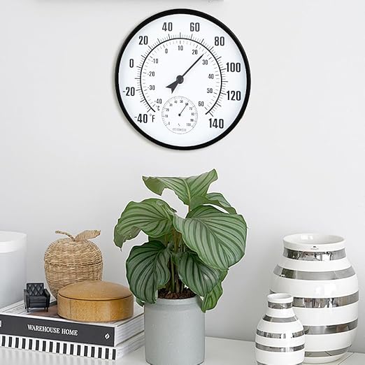 10'' Indoor Outdoor Thermometer, Outdoor Wall Thermometer with Humidity, No Battery Needed Outdoor Thermometers for Patio, Garden, Home