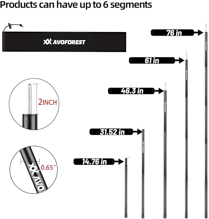 Tent Poles for Tarp, AVOFOREST Camping Tent Tarps Poles Adjustable Camping Accessories 76in Heavy Duty Poles Thicker Tent Pole with a Diameter of 0.65in for Backpacking Hiking Awning
