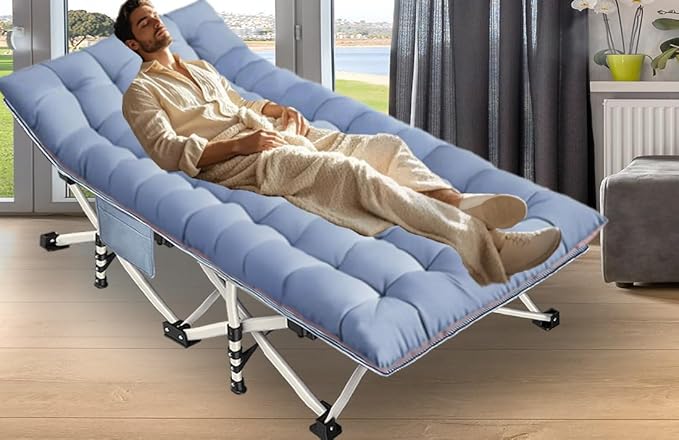 79" L x 32" W x 18" H Oversize Camping Cot with Comfortable Mattress XXL Sleeping Cots for Adults Camping Bed Folding Cot Heavy Duty with Carry Bag for Home Travel Outdoor Indoor