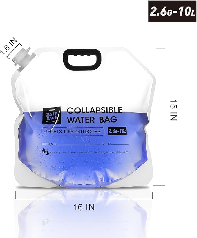 4 Pack Collapsible Water Container Bag 2.6 Gallon/10 Liter, Heavy Duty with Carry Handles, Hikes, Trips, Weather Emergencies, and More, Foldable Water Bag