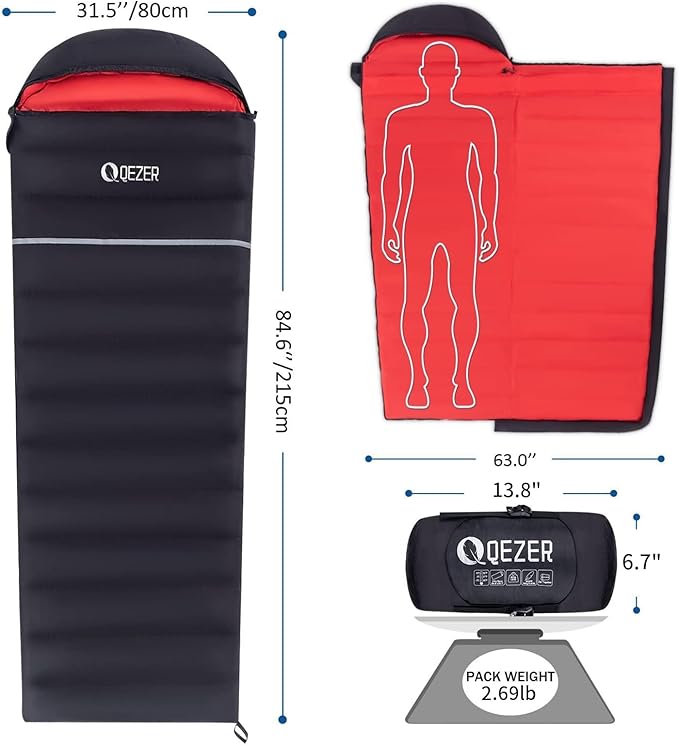 Down Sleeping Bag for Adults, 600 Fill Power, Ultralight & Compact with Compression Sack for Backpacking, Camping, Hiking