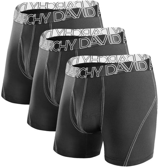 DAVID ARCHY Mens Performance Boxer Briefs 3 Pack, 3D Support Pouch & No Ride-Up Design Moisture-Wicking Sport Underwear