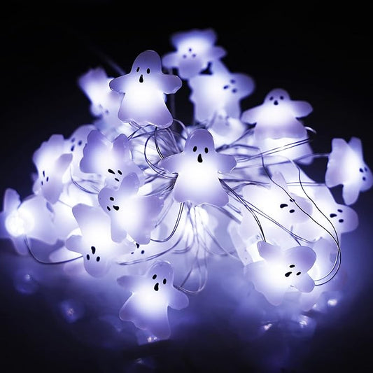 Halloween String Lights Ghost Decorations, 30 LED Copper String Lights with Remote Control & Waterproof Battery Operated Fairy Lights for Indoor Outdoor, Christmas, Halloween Room Decor (White Ghost)