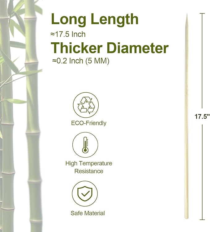 Bamboo Smores Sticks (50 Pcs), 17.5" Marshmallow Roasting Sticks for Fire Pit, 5mm Heavy Duty Wooden Skewers for Smore Hot Dog Barbecue Thick Sticks for Campfire Grilling Camping Bonfire