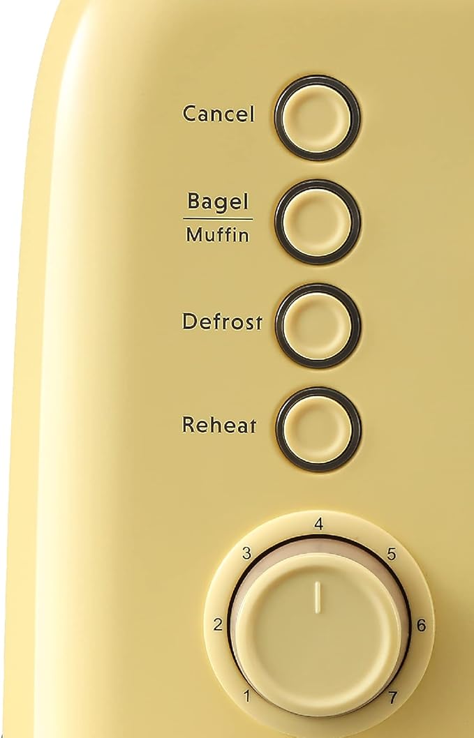 BUYDEEM DT620 2-Slice Toaster, Extra Wide Slots, Retro Stainless Steel with High Lift Lever, Bagel and Muffin Function, Removal Crumb Tray, 7-Shade Settings,Mellow Yellow