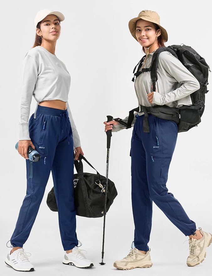 BVVU Women's Hiking Pants Lightweight Quick Dry Travel Outdoor Pants Waterproof Work Cargo Joggers with Zipper Pockets