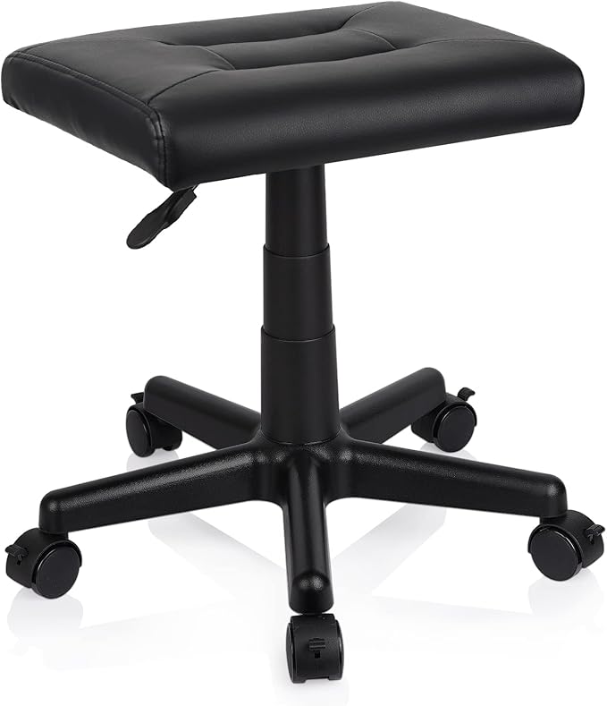 Footrest Stool Under Desk Adjustable Height Footrest Ottoman Ergonomic Foot Stool with Wheels 360° Rolling for Home Office (Black-1)