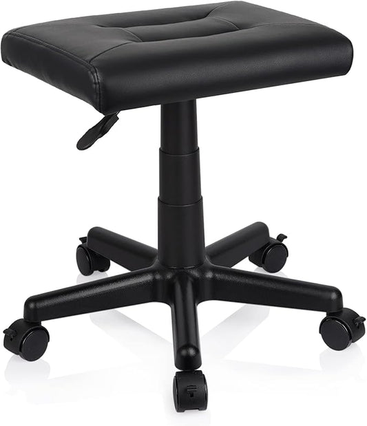 Footrest Stool Under Desk Adjustable Height Footrest Ottoman Ergonomic Foot Stool with Wheels 360° Rolling for Home Office (Black-1)