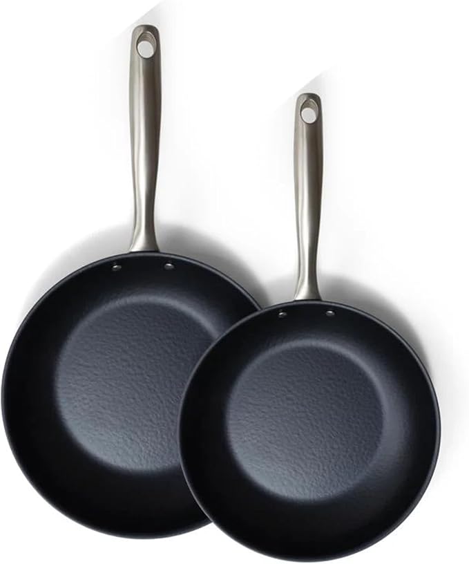 Alva Black Angus 9.5 & 11" Carbon Steel Frying Pan Set, Chef-Grade Hammered Blue Steel Skillet, Naturally Nonstick When Seasoned, PFAS/PFOA Free, Induction Oven, BBQ Safe, Lightweight Premium Cookware