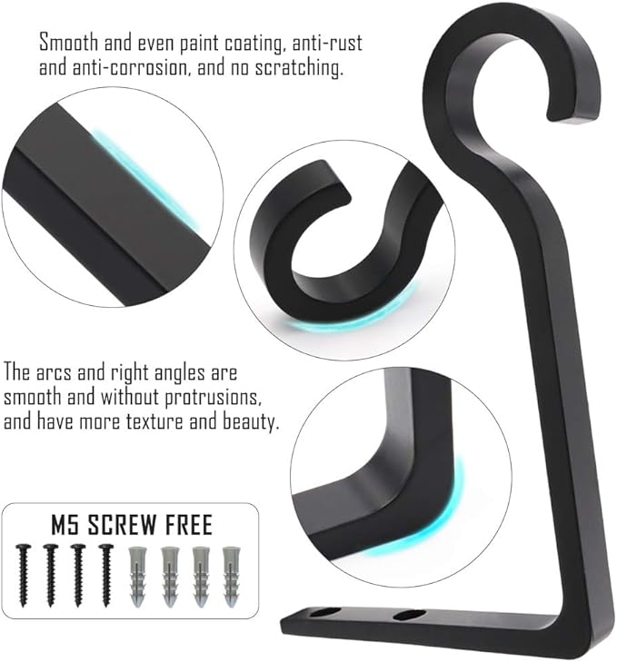 4Pack Hanging Plant Bracket 6inch Metal Plant Hook Shepherds Hook Decorative Wall Plant Hanger for Hanging Lanterns, Bird Feeder, Flower Basket, Home Decor Indoor & Outdoor (Black)