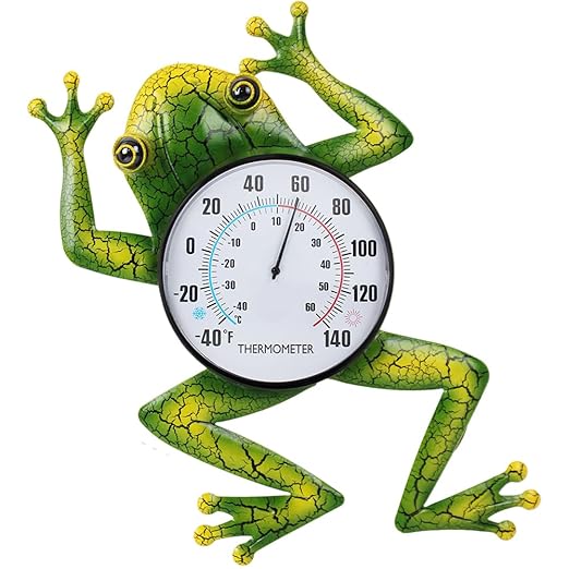 Frog Outdoor Thermometer, Metal Indoor Wall Thermometer, 15.7" No Battery Needed Outside Thermometer for Patio Home Room Decor