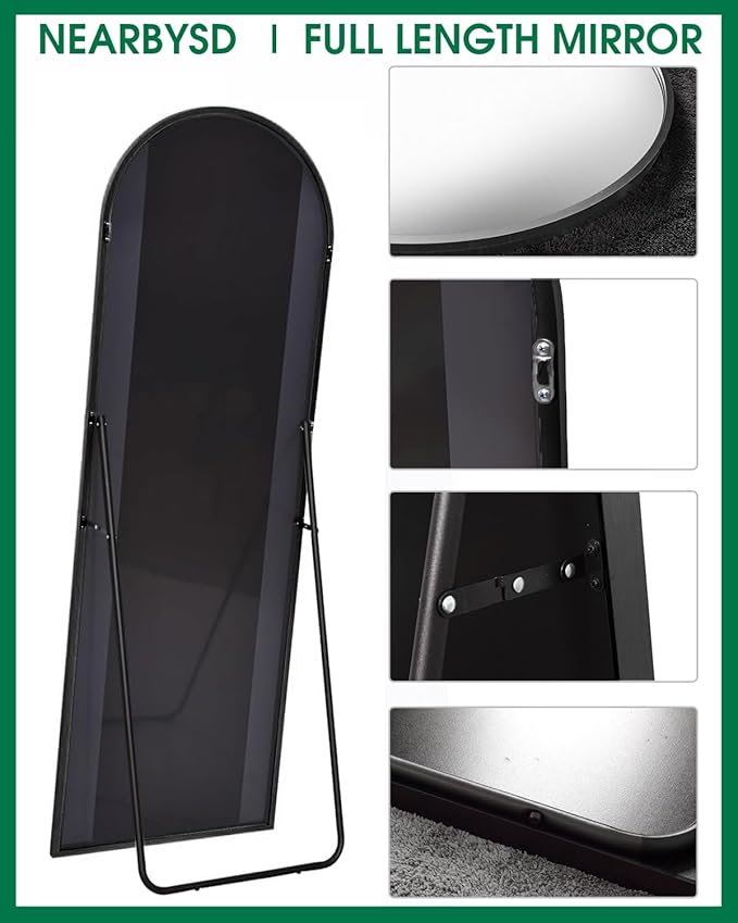 Arched Full Length Mirror 81"x41" Full Body Floor Mirror Standing Hanging or Leaning Wall, Arch Wall Mirror with Stand Aluminum Alloy Frame for Bedroom Cloakroom Black