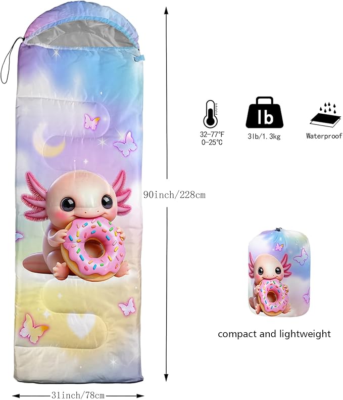 AILONEN Pink Lovely Rabbit Sleeping Bag for Girls Kids Adults,Warm and Cool Weather,Lightweight,Waterproof Backpacking,Cartoon Flowers Printed Bunny Sleeping Bag for Camping