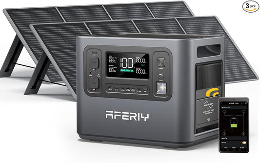 AFERIY Solar Generator P210 with 2pcs 200W Solar Panel | 2400W Portable Power Station 2048Wh | AC Output with 120V,2400W,Solar Generator for Home Use,Outdoor Camping,Power Outage, Camping,Emergencies