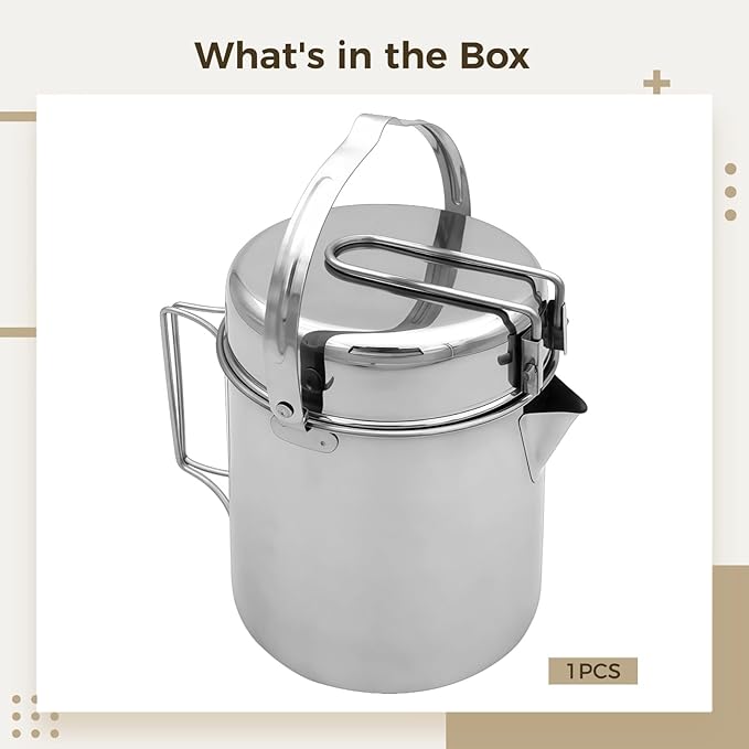 Homaisson Firemaple Stainless Steel Camping Pot Set, Outdoor Cooking Pot with Lid and Bowl Function, Compact Cookware Kit for Hiking, Backpacking, Bushcraft, Open Flame Cooking, Survival Use