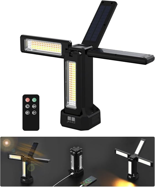 13200mAh Rechargeable Solar Work Light with Folding Stand and Carrying Bag, AODOO 8000 Lumen Stepless Dimmable, White/Warm/Nature White/RED(SOS) with Detachable Tripod (Black) (Black(no Tripod))