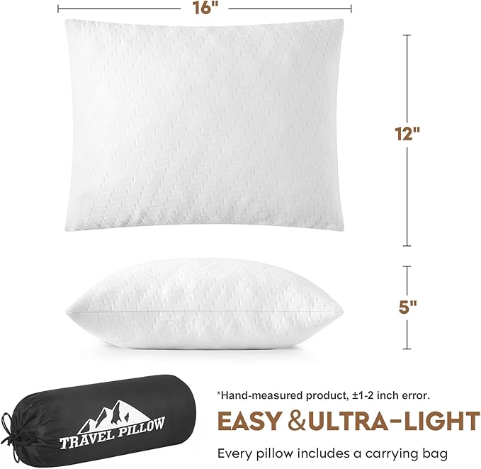Small Shredded Memory Foam Pillow, Camping Pillow Travel Pillow - Compressible Medium Firm, Breathable Cover, Ideal Backpacking Hiking, Airplane and Car (Off-White, S)
