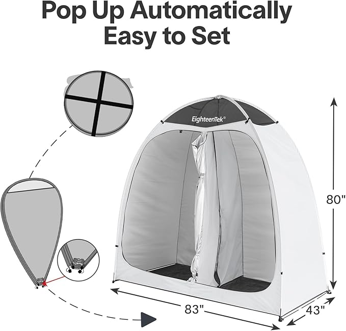 EighteenTek Shower Tent Camping, 2-Room Portable Changing Room, Outdoor Shower Enclosure, Pop Up Privacy Tent Shelter with Floor & Doors, Waterproof & Lightweight, Camping Toilet Bathroom