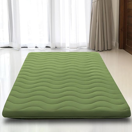 Japanese Floor Mattress, 100% High Density Comfortable Foam, 4" Thicken Foldable Mattress Tatami Mat Sleeping Pad, Ideal for Comfort and Support, Kids Floor Lounger Pillow Bed Sofa, Green, Full