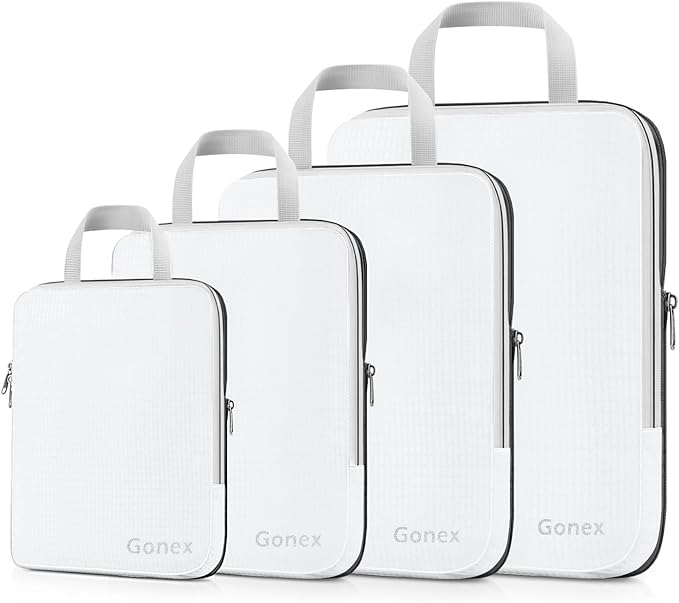 Gonex Compression Packing Cubes, 3pcs/4pcs Expandable Storage Travel Luggage Bags Organizers