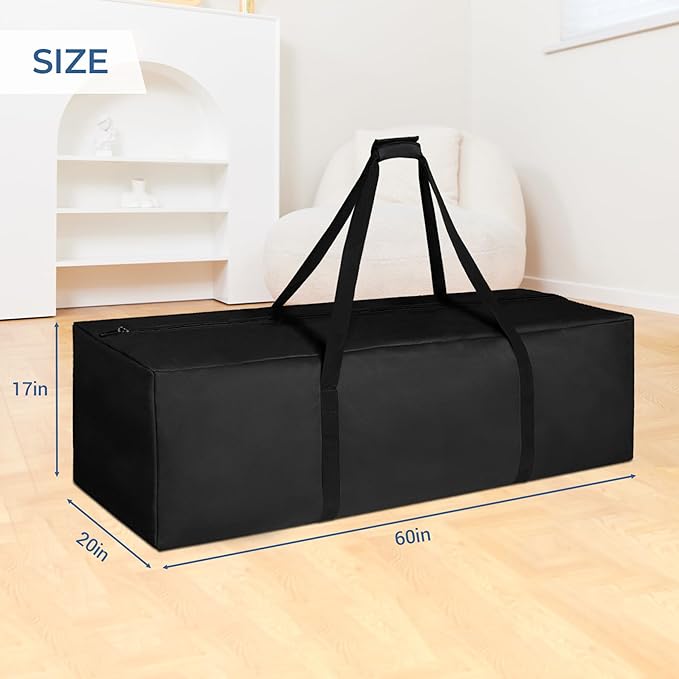 COOLBEBE 60" Sports Duffle Bag - 332L Extra Large Travel Duffel Luggage Bag with Upgrade Zipper, Sturdy & Water Resistant Long Duffle Bag for Camping Moving (Black 60inch)