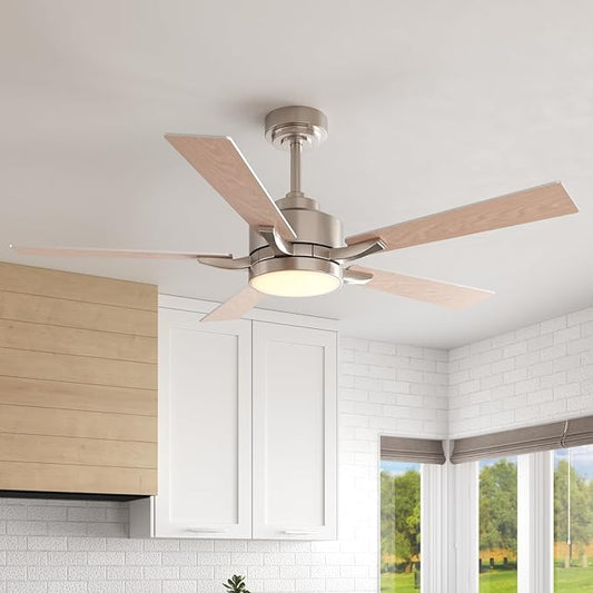 Ceiling Fan with Light, 52" Modern Low Profile Ceiling Fan with Light, DC Reversible Motor, Smart APP & Remote Control, Whisper Quiet, Dimmable LED for Bedroom/Living Room