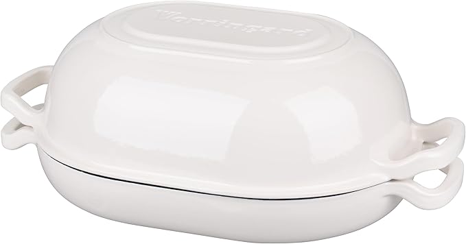 Enameled Cast Iron Sourdough Bread Oven, Dutch Oven, Loaf Cast Iron Bread Pan for Homemade Bread Baking, Meatloaf Pan with Lid, 7QT, White