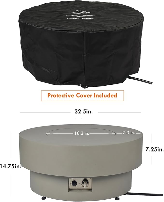 32.5-inch Outdoor Gas Fire Pit Table with Natural Gas Conversion Kit, 50,000BTU Propane Gas Fire Pits for Outside Patio w/Round Burner Lid, Glass Rocks, Cover