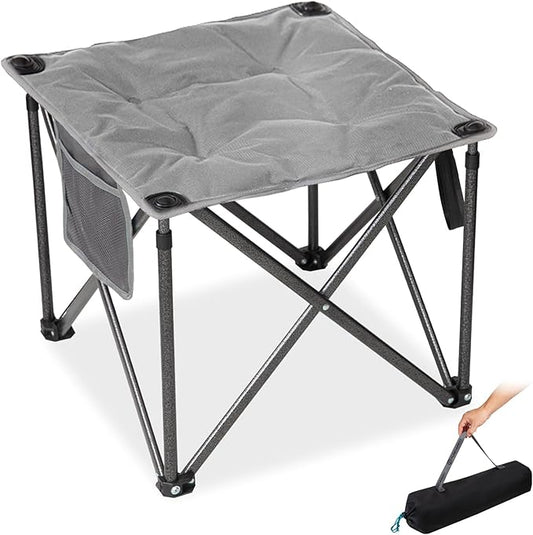 FUNDANGO Folding Camping Stool, 18.1 Inch Oversized Foot Rest 400 Lbs Heavy Duty Portable Padded Stools Seat Anti-Slip Foots & Carry Strap for Fishing Outdoor Lawn Travel (Grey)