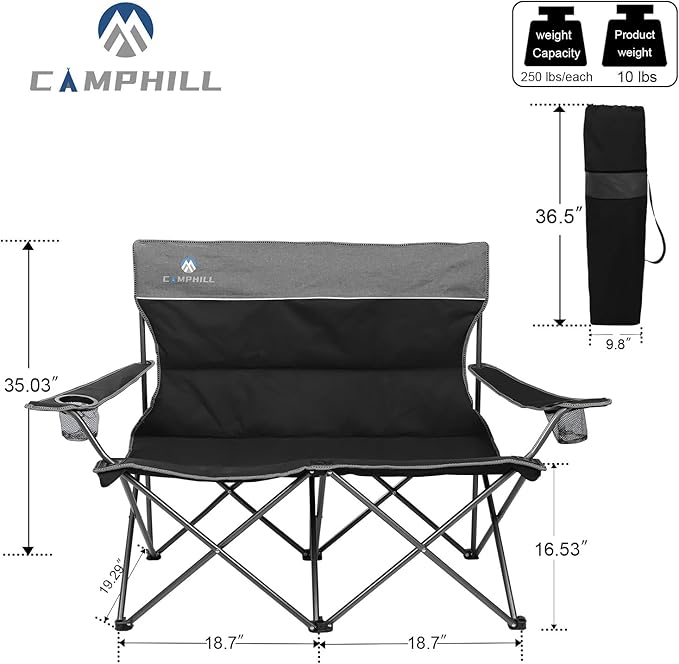 Camping Chair Set of 3, Outdoor Folding Camping Chairs for Heavy People with Cup Holder & Carry Bag,Collapsible Chair Include One Sofa Chair and Two Single Chair,Support up to 500lbs