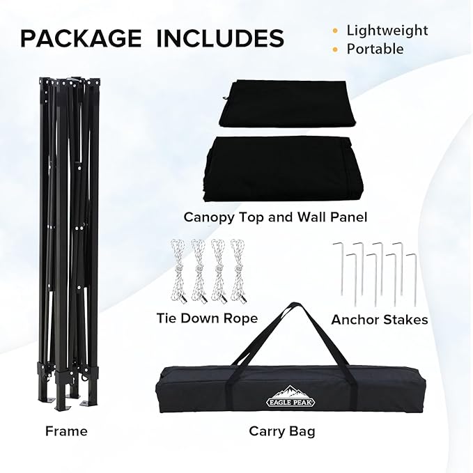 EAGLE PEAK Flex Compact 5x5 Pop-up Canopy Changing Room, Portable Privacy Dressing Room for Indoor Fashion Photoshoots, Camping, or Pool, Black