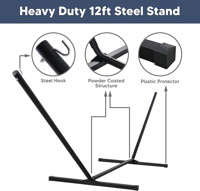 SUNCREAT Double Portable Hammock with Stand Included, 475 lbs Capactiy, Extra Large Two Person Hammock, Blue Pattern