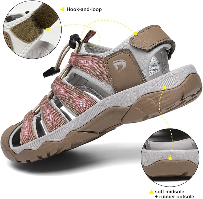 Dannto Women's Sport Hiking Sandals Closed Toe Outdoor Athletic Walking Sandal Lightweight Summer Water Shoes