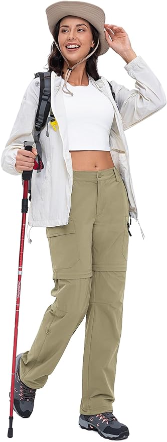 Cycorld Women's-Hiking-Pants-Convertible Quick-Dry-Stretch-Lightweight Zip-Off Outdoor Pants with 5 Deep Pockets