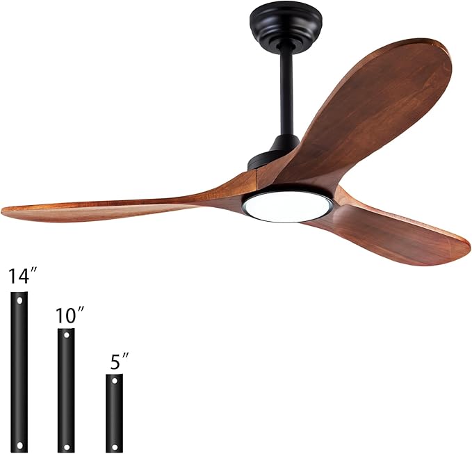 42" Wood Ceiling Fans with Lights and Remote Control,Indoor Outdoor 3 Blades Wooden Ceiling Fan for Garage,Patio,Living Rooms,Bedrooms,Offices,Farmhouse(Black+Dark Walnut)