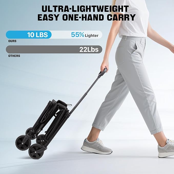 Collapsible Wagon, Heavy Duty Wagons Carts Foldable with Wheels, 150L Utility Wagon with 360LBS Capacity Wagon Cart with Wheels Foldable for Shopping, Groceries, Camping, Sports, Beach, Black