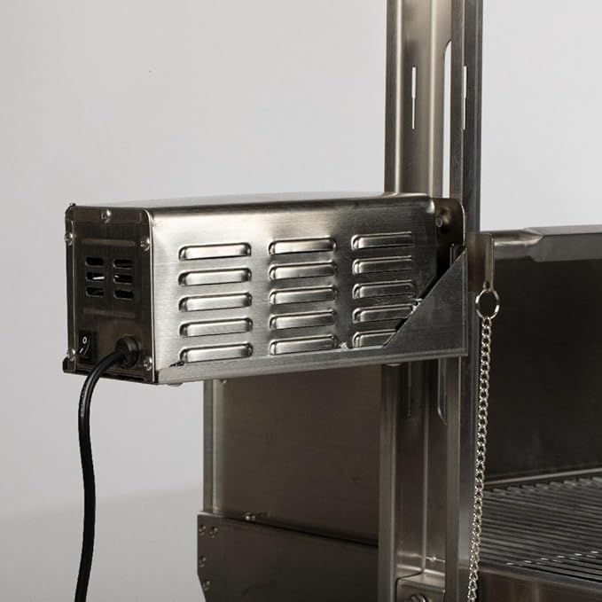 TITAN GREAT OUTDOORS Ash & Ember 25W Stainless Steel BBQ Rotisserie Grill with High Efficiency Windscreen, 4 RPM Rotation Speed, Rated 125 LB for Large Game, Portable Electric Outdoor Roaster