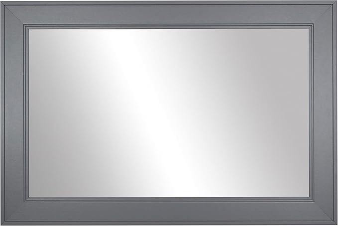 Frame My Mirror Grey Framed Mirror, 26" x 32" Mirror for Bathroom, Wood Frame, True Reflections Glass, Dark Grey Finish, Porter Design, Hangs Horizontally or Vertically, Made in USA