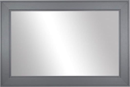 Frame My Mirror Grey Framed Mirror, 28" x 36" Mirror for Bathroom, Wood Frame, True Reflections Glass, Dark Grey Finish, Porter Design, Hangs Horizontally or Vertically, Made in USA
