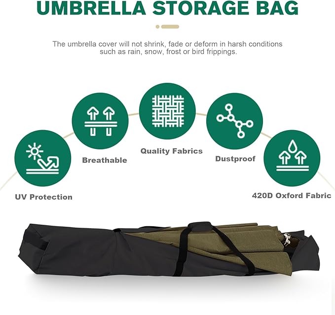 67 Inch Waterproof Umbrella Storage Bag for Outdoor Beach Patio Umbrellas, Oversized Hammock and Steel Stand With Handles and Zippers, Black