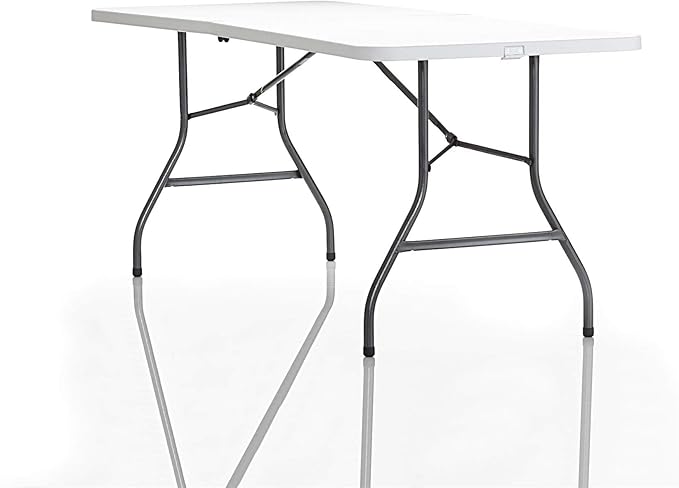 COSCO Fold-in-Half Banquet Table w/Handle, 6ft, White