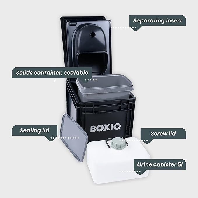 BOXIO Toilet - Portable Toilet, Camping Toilet, composting Toilet for car Camping, Boat or Camping. Mini Camping Toilet: 14,7" x 11,8" x 11,0" Made in Germany.