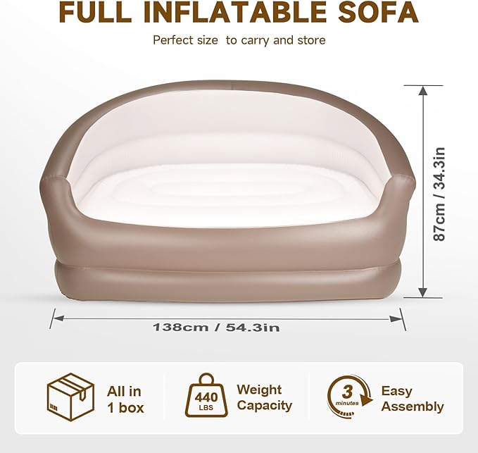 Twin Size Air Mattress Inflatable Sofa，Double Inflatable Chair for Adults-Flodable Blow Up Couch Lounger-Portable Air Sofa for Indoor Living/Tent Camping/Outdoor Activitie（Cream）