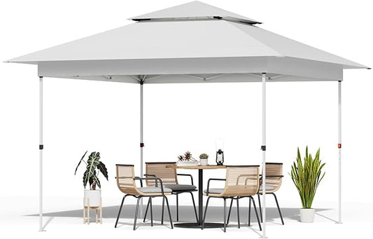 TLSUNNY 12X12 Pop Up Canopy Tent, Camping Shader W/Overhanging Eaves & Sand Bag, Outdoor Gazebo Shelter W/One Push Setup & Wheeled Bag, Height Adjustable, for Patio, Market, Party (White, 12FTX12FT)