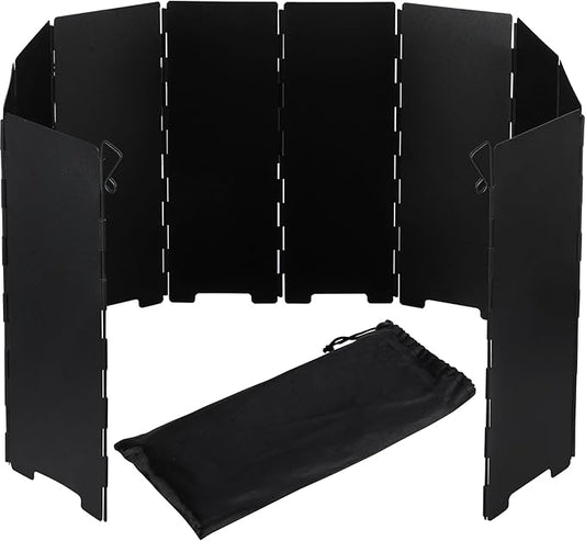 REDCAMP 9.5" High Folding Outdoor Stove Windscreen, 10 Plates Aluminum Camping Stove Windshield with Carrying bag, Lightweight Butane Burner Windshield, Black