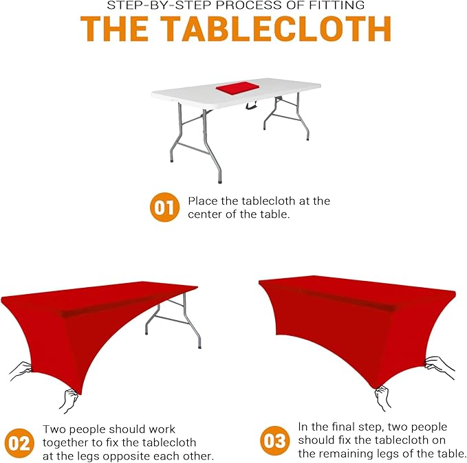 Eurmax USA Rectangular Fitted Spandex Table Covers 5ft Tablecloth Wedding Event Patio Table Decorations Stretch Table Cover for 5ft Folding Table(Red,2 Pack)